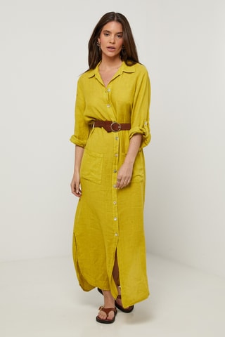 Vestido-camisa em linho - Laranja