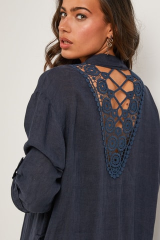 Vestido camisero  -  100 % lino - Azul marino