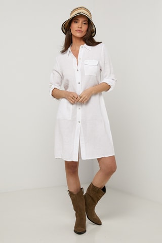 Vestido camisero de lino - Blanco
