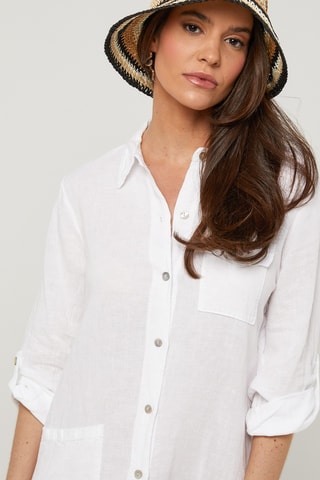 Vestido camisero de lino - Blanco