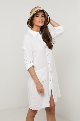 Vestido camisero de lino - Blanco