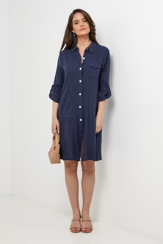 Vestido camisero de lino - Azul