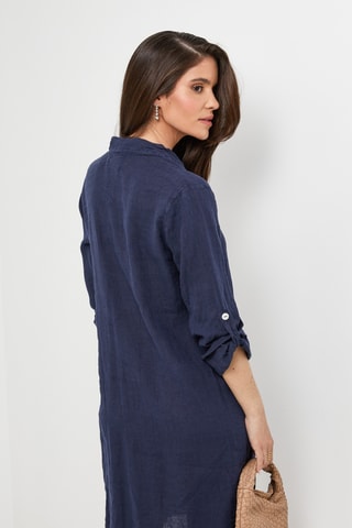 Vestido camisero de lino - Azul