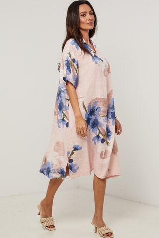 Vestido em linho - Rosa