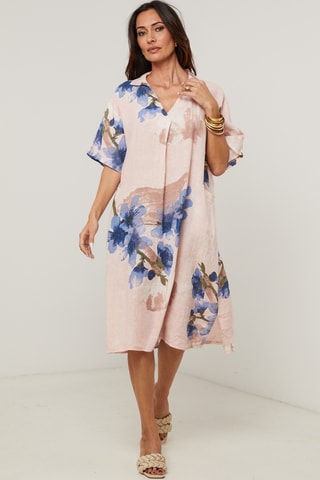 Vestido em linho - Rosa
