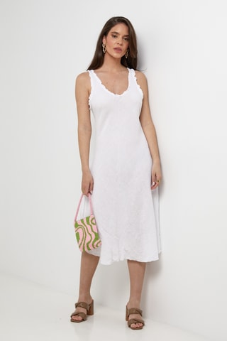 Vestido midi de lino sin mangas - Blanco