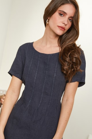 Vestido recto de lino - Azul