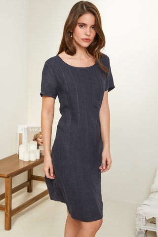 Vestido recto de lino - Azul