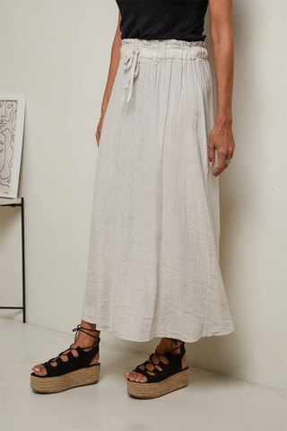 Falda larga de talle alto  -  100 % lino - Beige