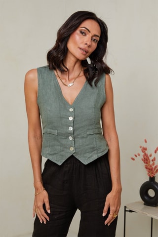 Chaleco de traje  -  100 % lino - Verde
