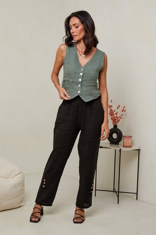 Chaleco de traje  -  100 % lino - Verde