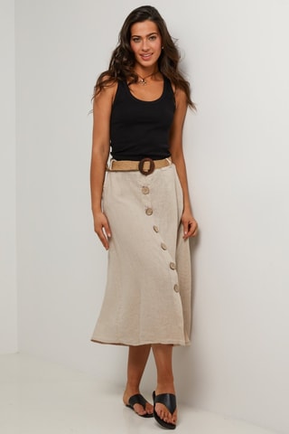 Falda larga de lino  -  100 % lino - Beige