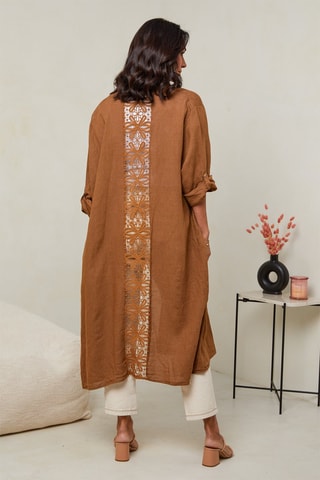 Cárdigan largo  -  100 % lino - Camel