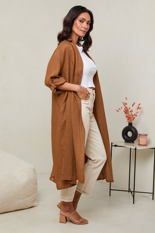 Cárdigan largo  -  100 % lino - Camel