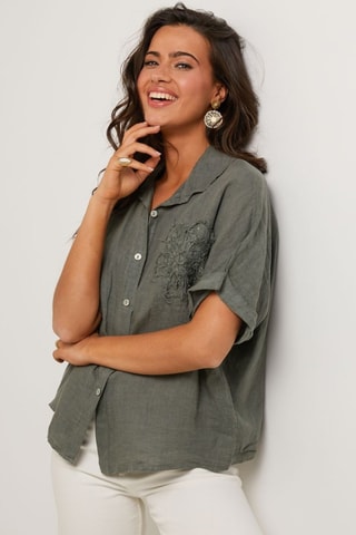 Camisa  -  100 % lino - Caqui