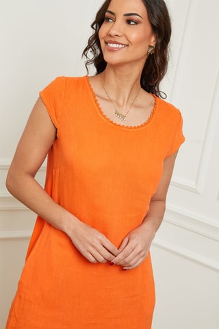 Vestido evasé corto  -  100 % lino - Naranja