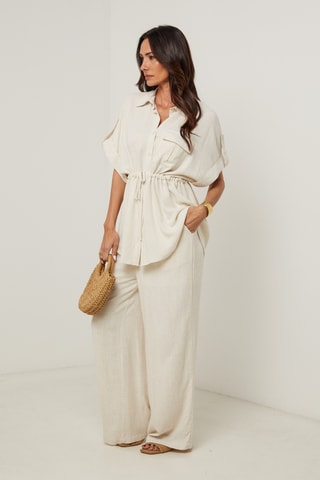 Camisa y pantalón palazzo de lino - Beige