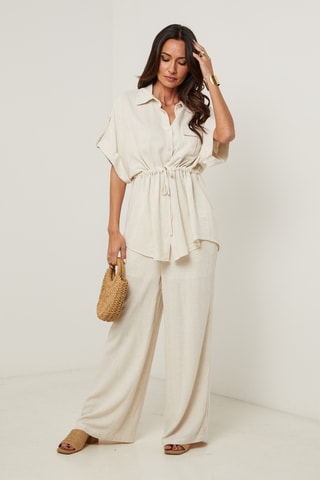Camisa y pantalón palazzo de lino - Beige