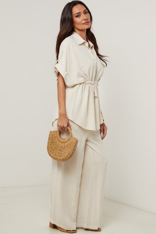 Camisa y pantalón palazzo de lino - Beige