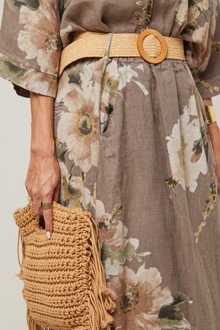 Falda larga de talle alto - 100 % lino - Topo