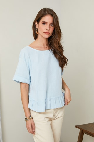 Top - 100 % lino - Azul