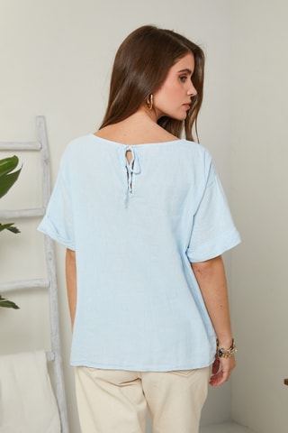 Top - 100 % lino - Azul