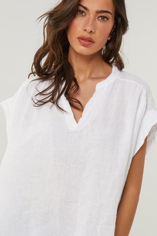 Top  -  100 % lino - Blanco