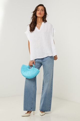 Top  -  100 % lino - Blanco