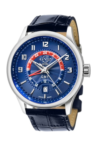 Montre à quartz en cuir Giromondo - Bleu nuit et argenté