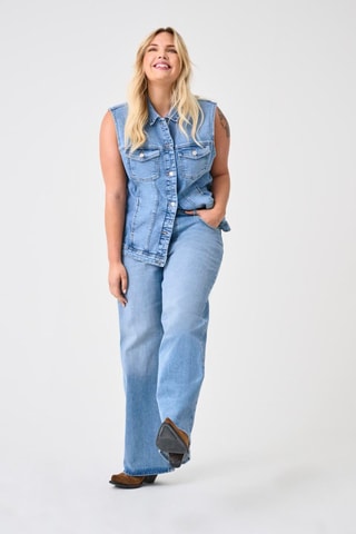 Pantalón wide leg de algodón orgánico de tiro alto - Azul