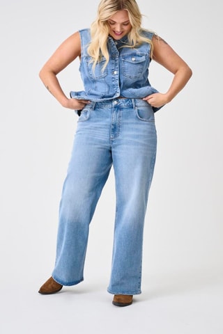 Pantalón wide leg de algodón orgánico de tiro alto - Azul
