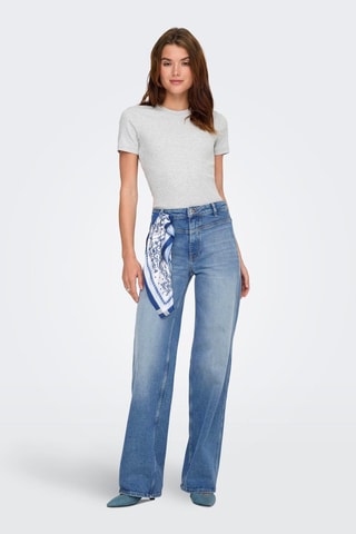 Pantalón wide leg de algodón orgánico de tiro alto - Azul claro