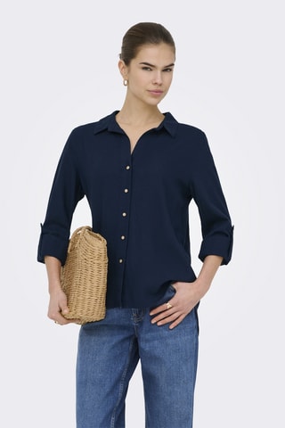 Camisa loose de lino - Azul marino