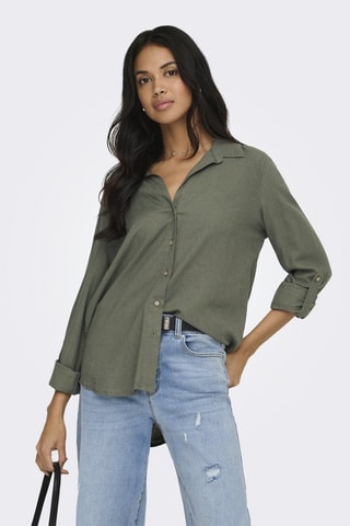 Camisa loose de lino - Verde oliva