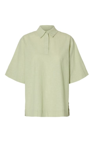 Polo de lino y algodón orgánico - Verde claro - Selected