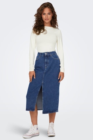 Falda midi vaquera de talle alto - Azul