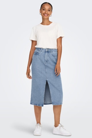 Falda midi vaquera de talle alto - Azul claro