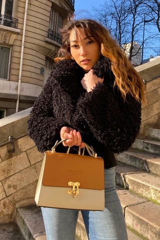 Borsa a mano in pelle Ora - Cammello e nude