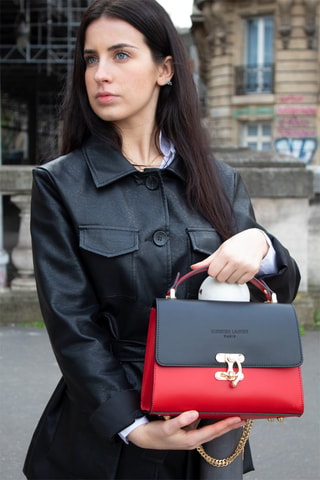 Borsa a mano in pelle Ora - Nero e rosso