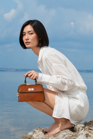 Borsa a mano in pelle Malia - Marrone