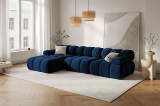 Canapé d'angle gauche modulable Tropea - Bleu roi - 4 places - Toucher velours