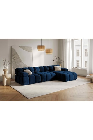 Canapé d'angle droit modulable Tropea - Bleu roi - 4 places - Toucher velours