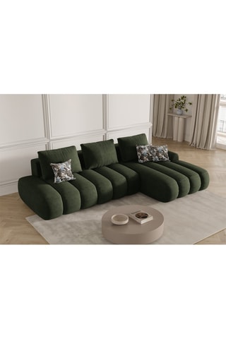 Canapé d'angle droit convertible Simona - Kaki - 4 places - Toucher velours