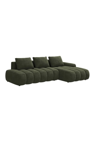 Canapé d'angle droit convertible Simona - Kaki - 4 places - Toucher velours