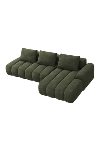 Canapé d'angle droit convertible Simona - Kaki - 4 places - Toucher velours