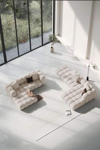 Canapé d'angle droit Clotilde - Beige - 4 places - Revêtement en tissu