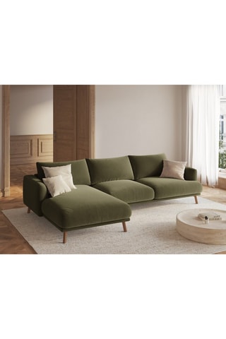 Canapé d’angle gauche Margot - Vert olive - 4 places - Toucher velours