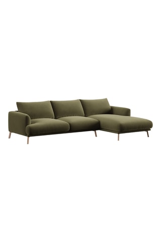 Canapé d’angle droit Margot - Vert olive - 4 places - Toucher velours