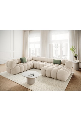 Canapé d'angle panoramique gauche Maurice - Beige - 5 places - Toucher velours