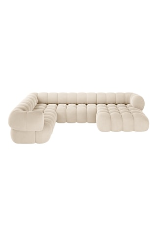 Canapé d'angle panoramique gauche Maurice - Beige - 5 places - Toucher velours